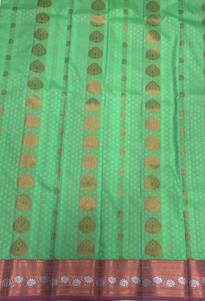 Vegan Silk Saree Pista Green Colour with Copper Border