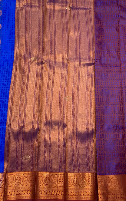 Vegan Silk Saree Blue shade with Copper Border