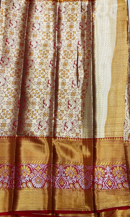 Fancy Tissue Saree Golden Colour with Maroon Border