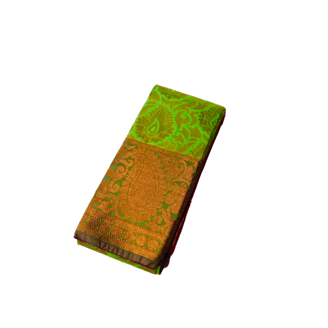 Apple Green shade Soft kanchi pattu with Copper with  Mango design Border