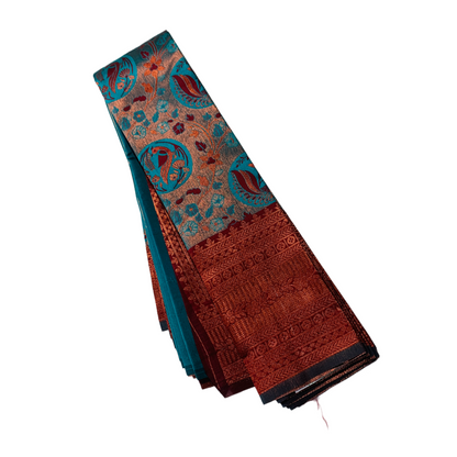 Aqua Blue shade saree with Brown Border