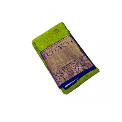 Apple Green shade Soft kanchi pattu with Blue Border