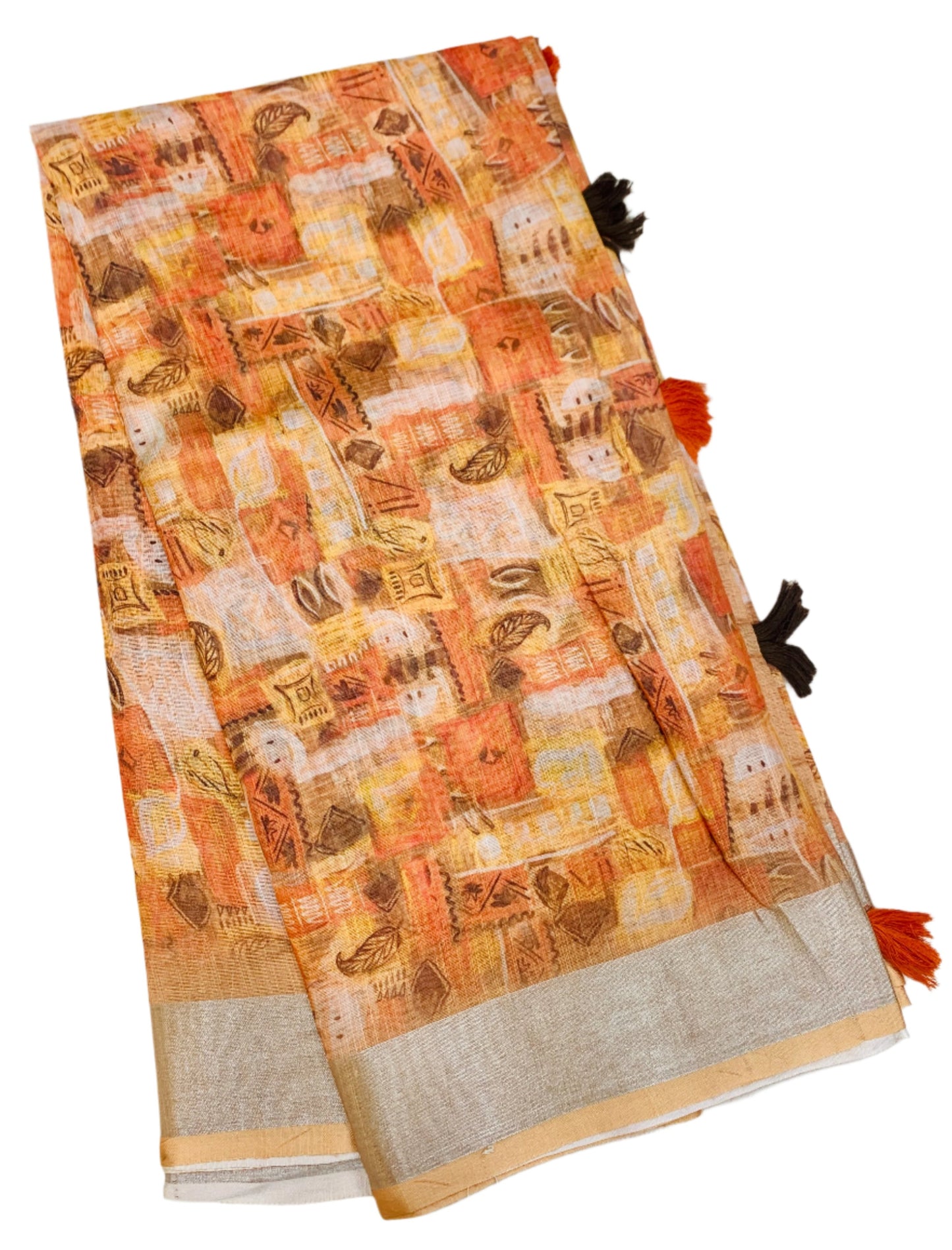 Jute Cotton Saree Light Orange Shade with Thread Border