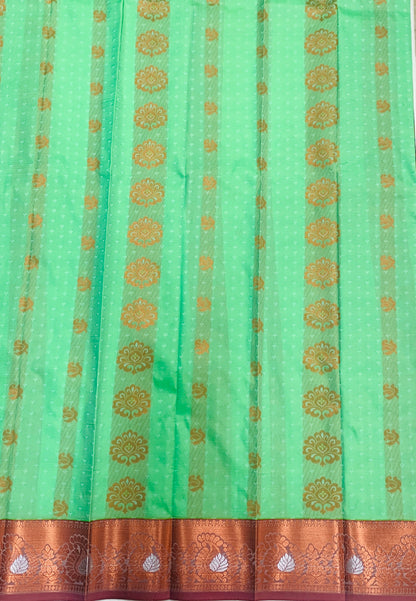 Vegan Silk Saree Apple Green shade with Copper Border