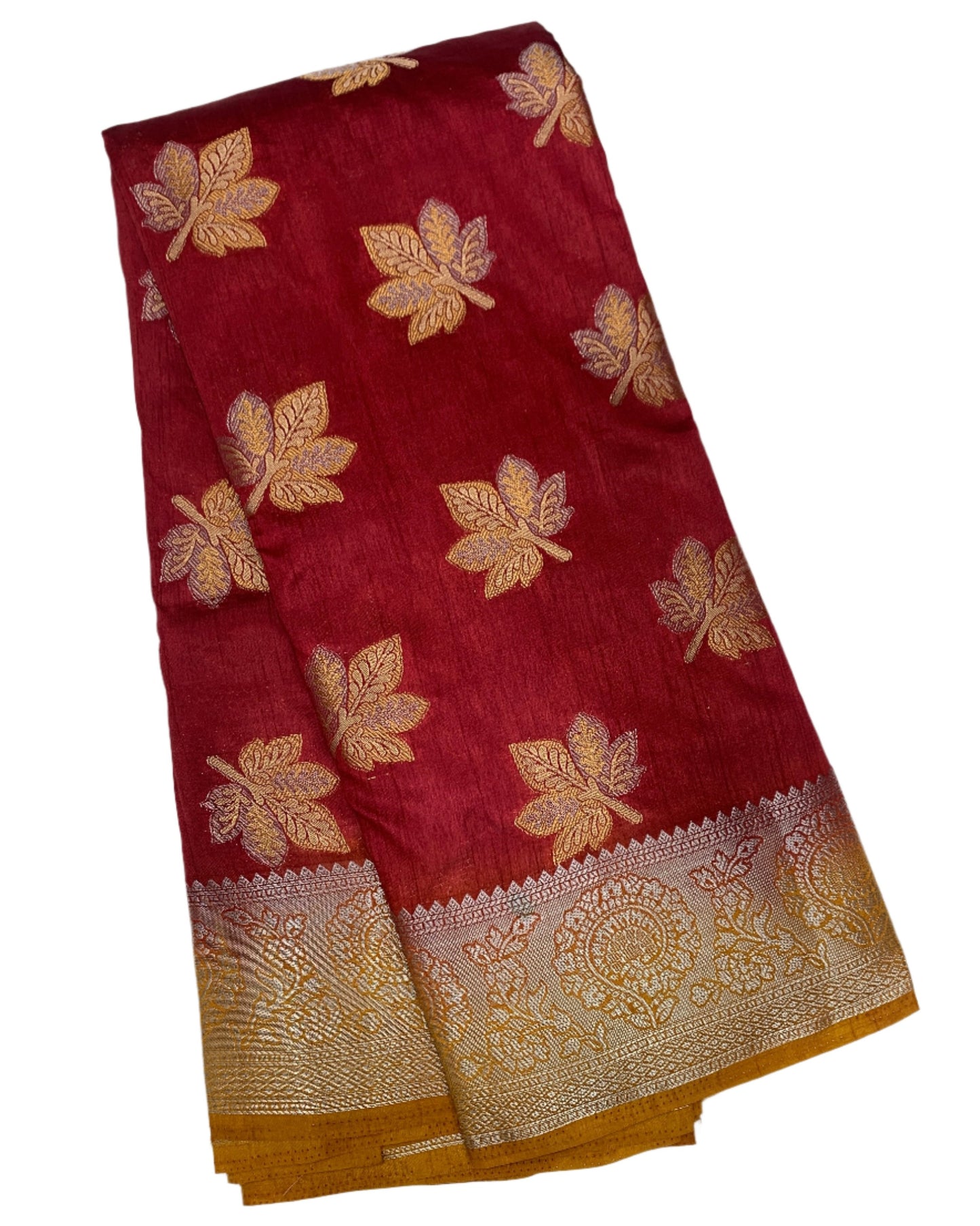 Tussar Saree Maroon Colour with Golden Yellow Border