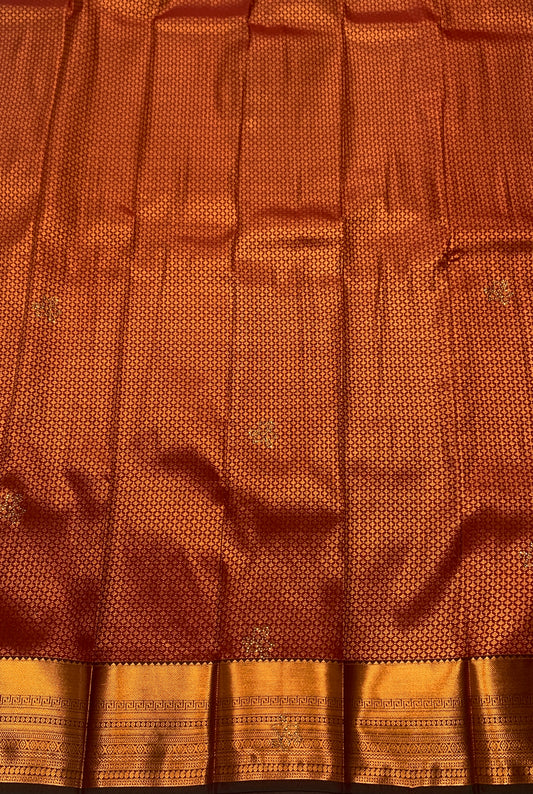 Vegan Silk Saree Maroon shade with Copper and Brown Border