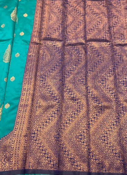 Peacock Green Colour Art Silk Saree with Blue Border