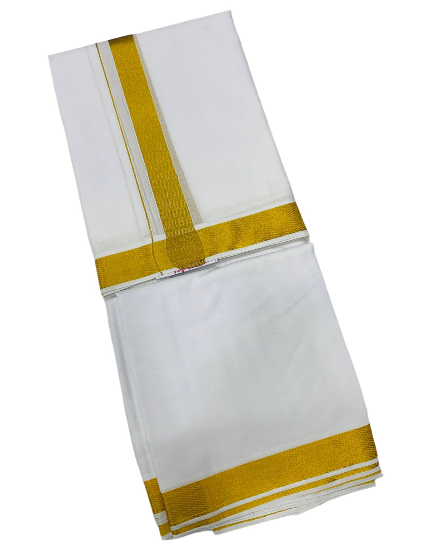 9X5 Cotton Dhoti White Colour with Golden Zari Border