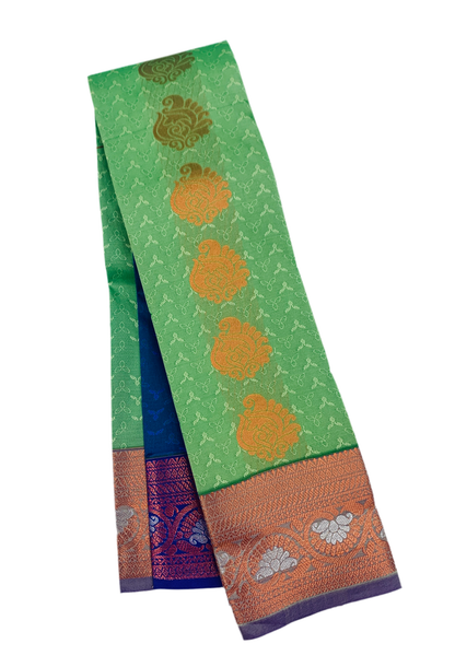 Vegan Silk Saree Pista Green shade with Copper Border