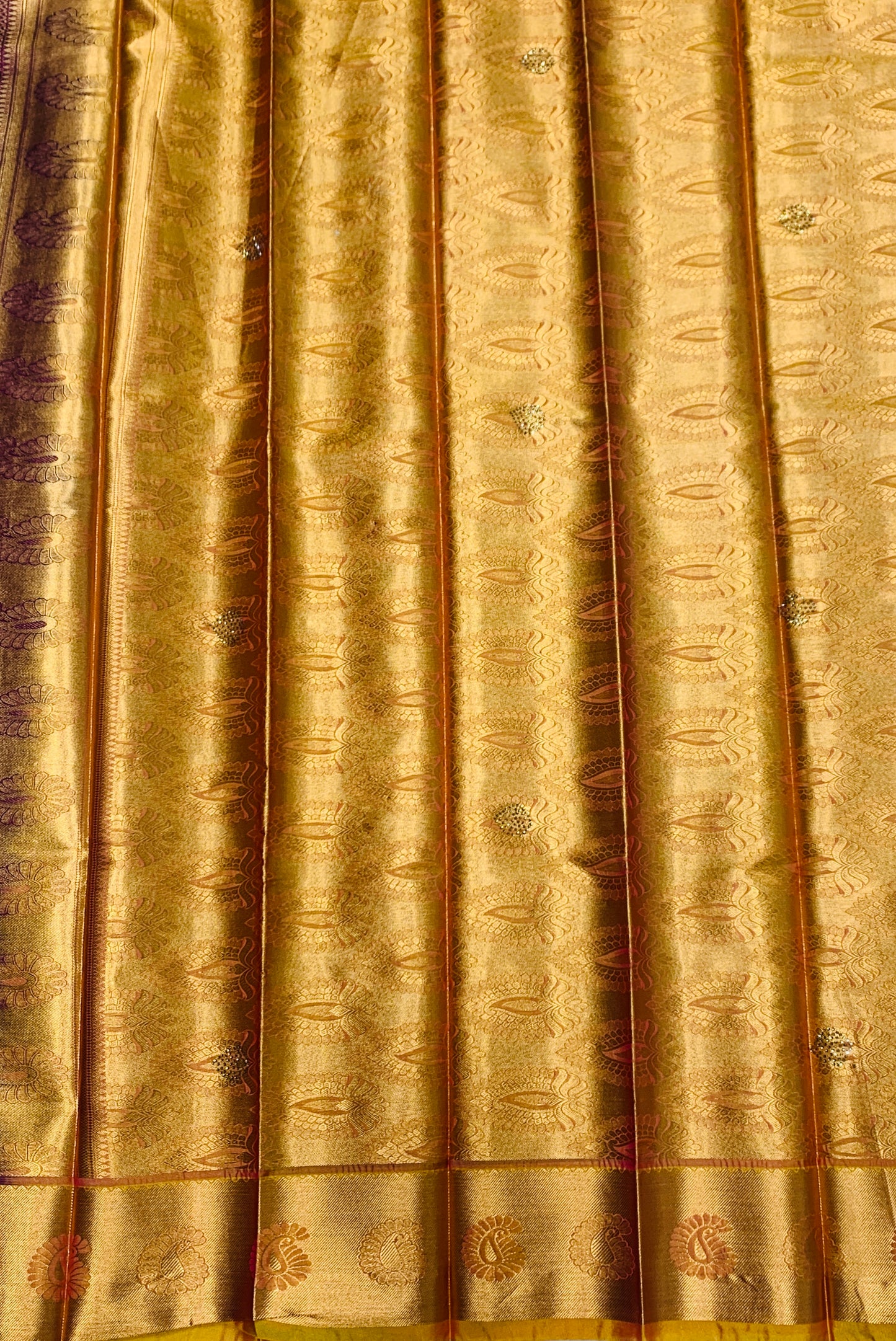 Vegan Silk Saree Brown Colour with Copper and Golden Yellow Border