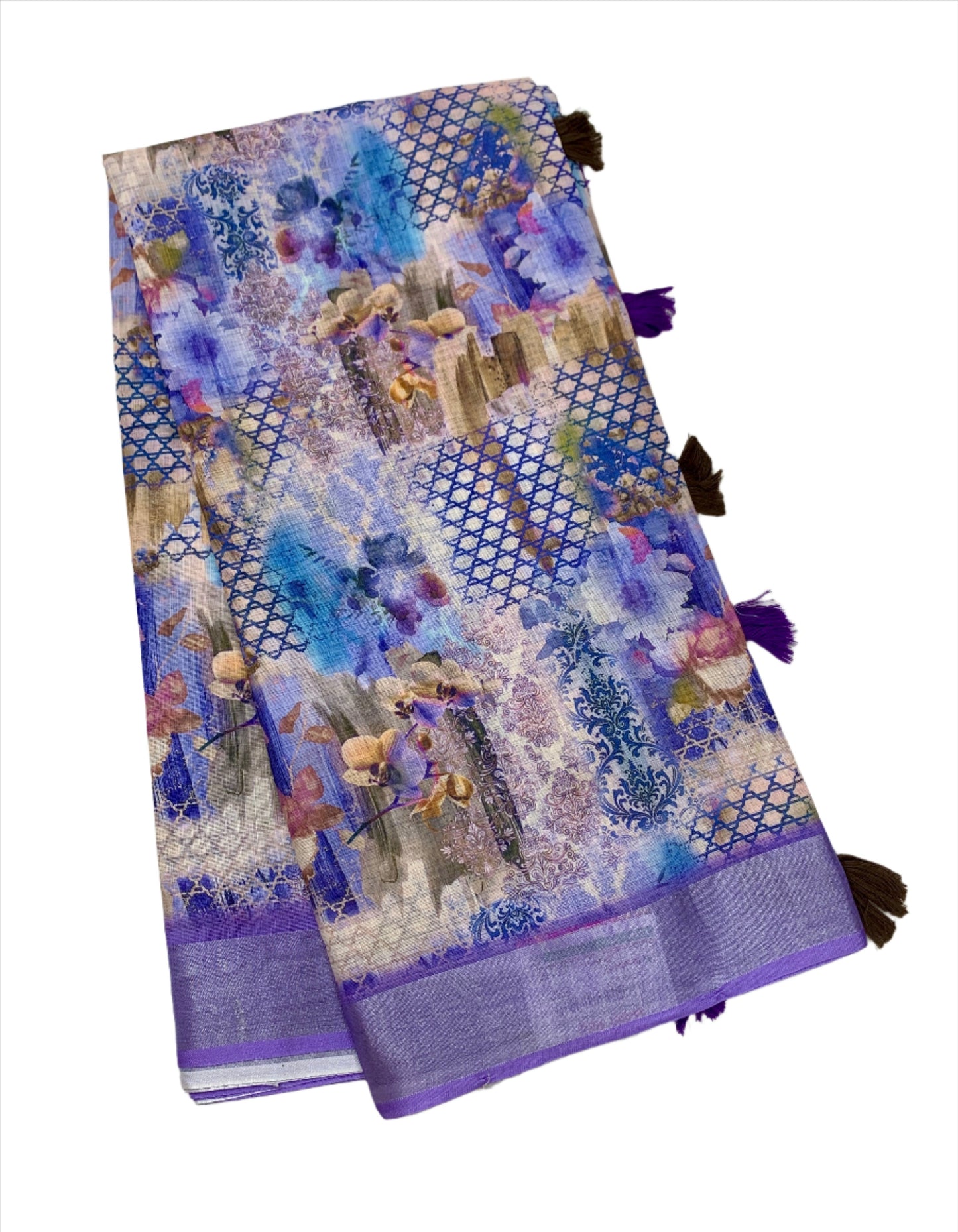 Jute Cotton Saree Dark Lavender Shade with Thread Border