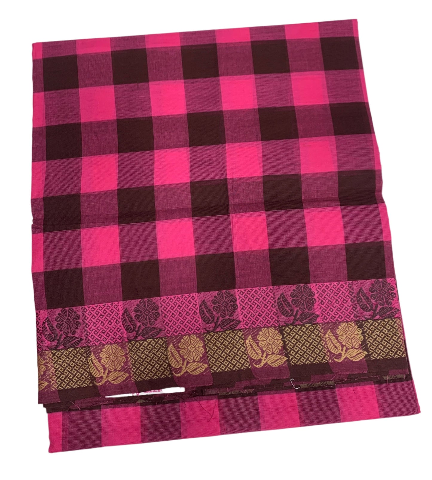 Chettinad Cotton Saree Pink and Brown with Checked Design