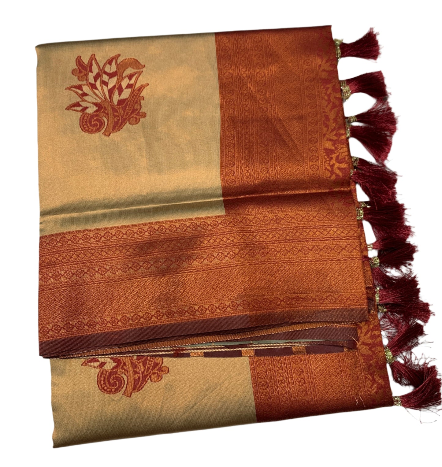 Art Silk Sandal Colour Saree with Maroon Border