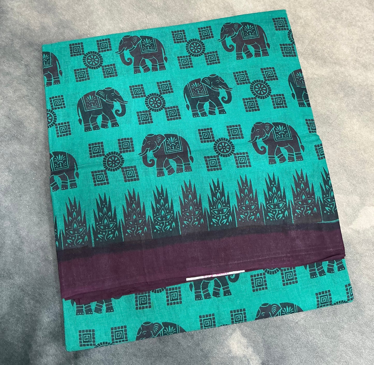 Chettinad Sungudi Cotton Rama Green Colour with Dark Purple Colour Border
