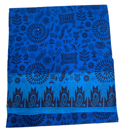 Chettinad Sungudi Cotton Azure Blue Colour with Navy Blue Border