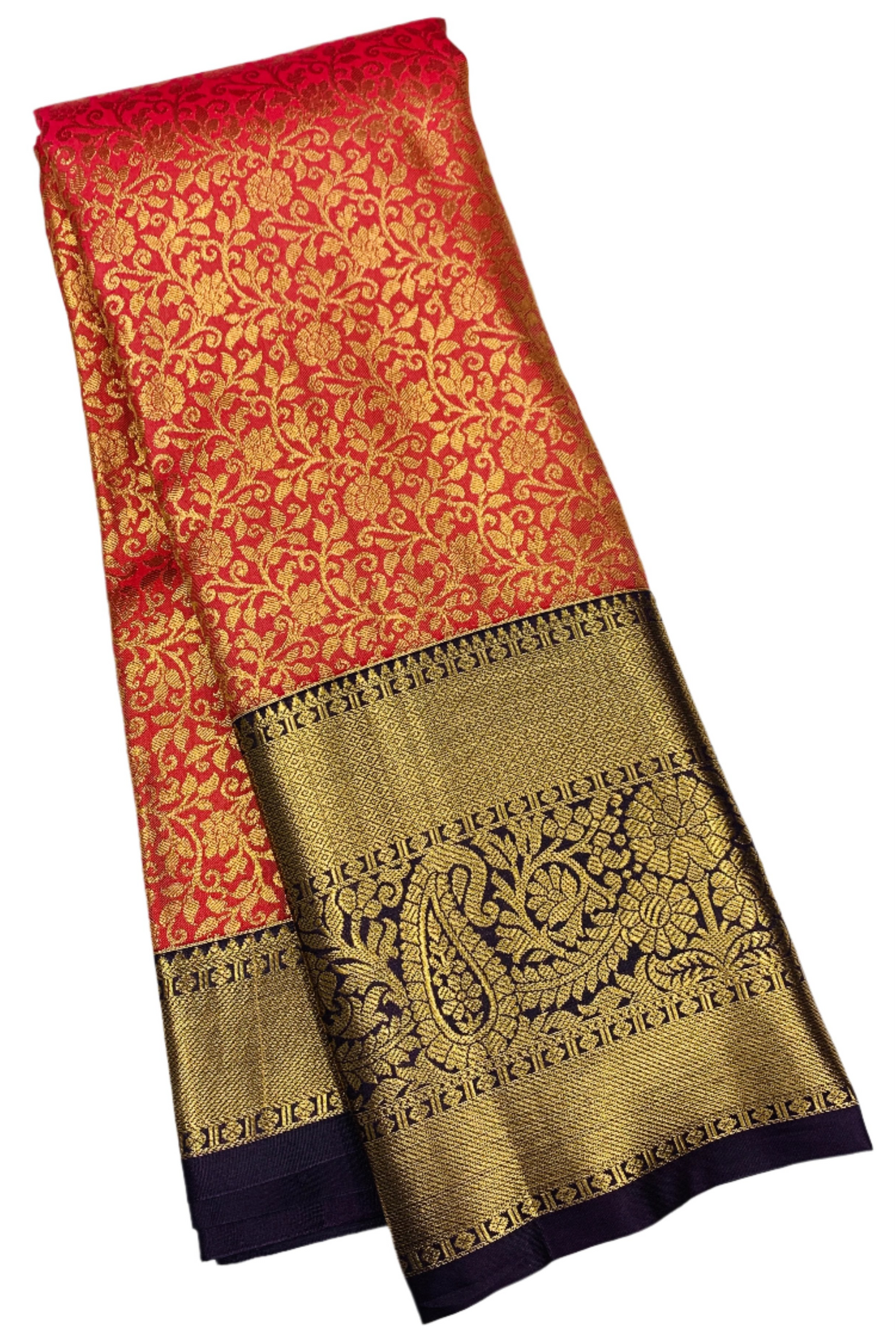 Peach Colour Semi Silk Saree with Big Brown Border