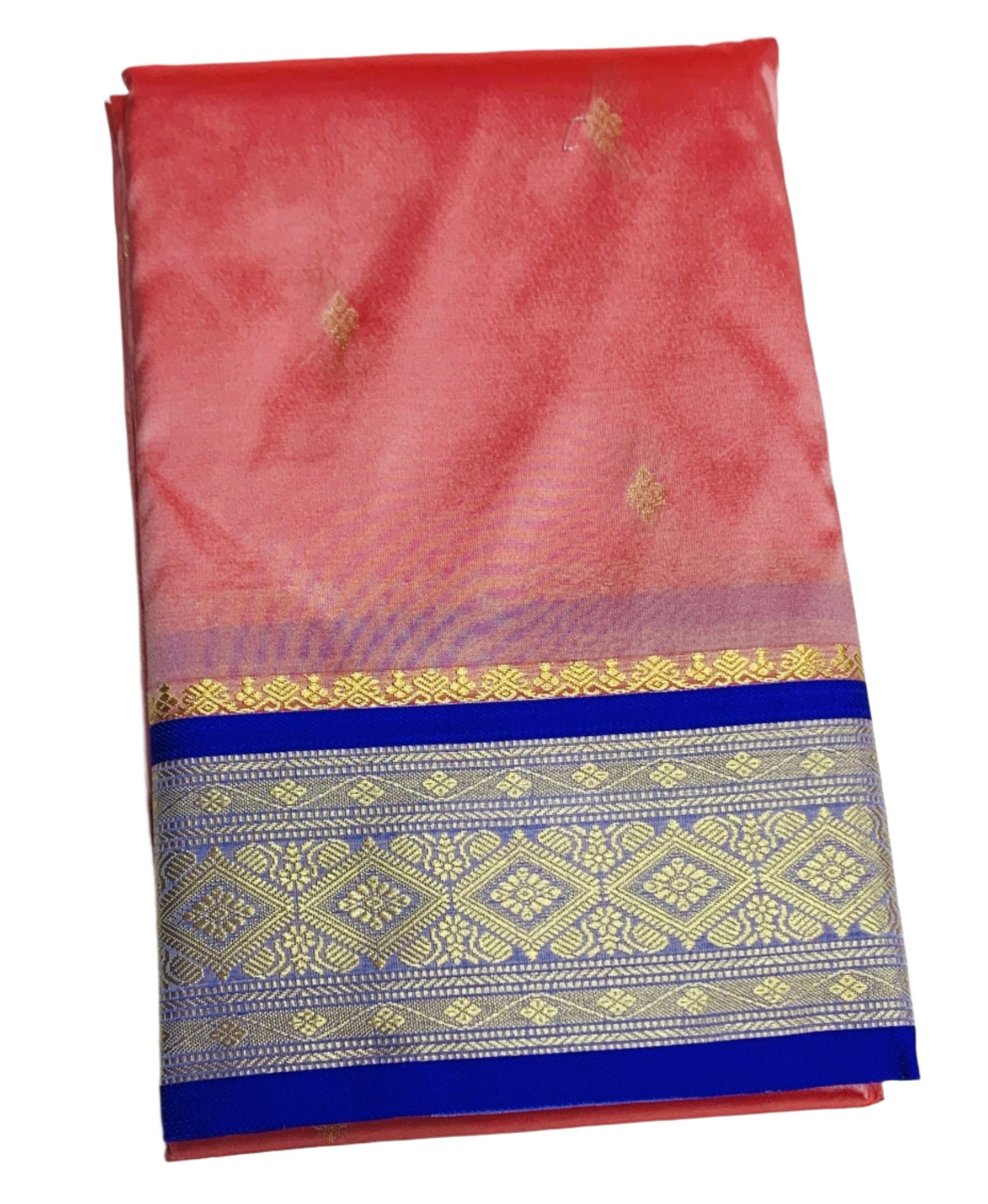 Light Peach Pink Shade Saree with Golden and Blue Border