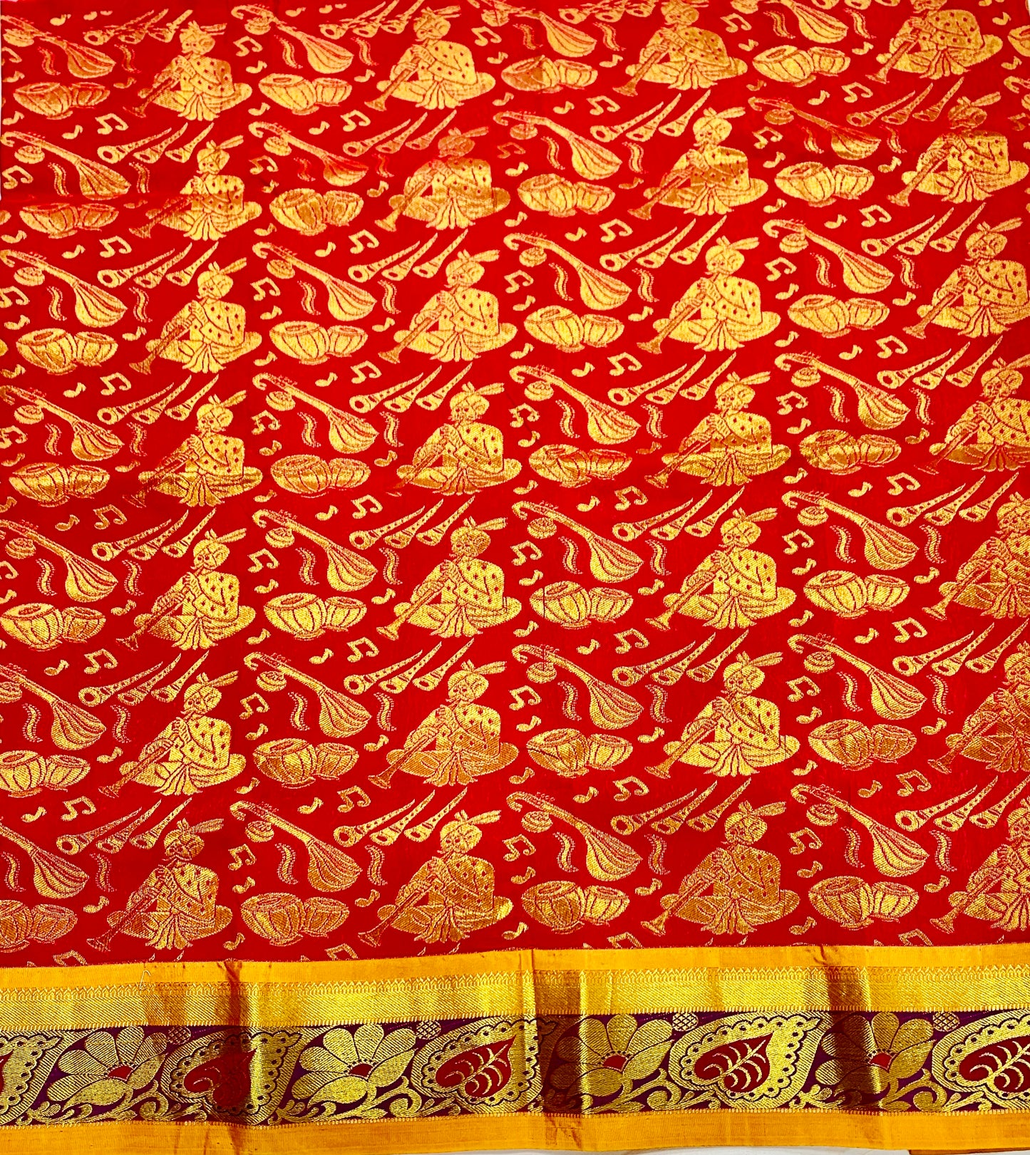 Red Shade Vegan Silk Kids Pattu Pavadai with contrast border for newborn to 2 Years