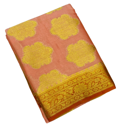 Crepe Saree Peach Colour with Orange Border