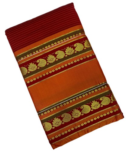 Arani Silk Saree Maroon Colour with Orange and Mango Design Border