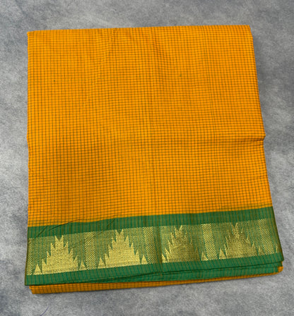 9 yards Cotton Saree Yellow Shade with Green Border