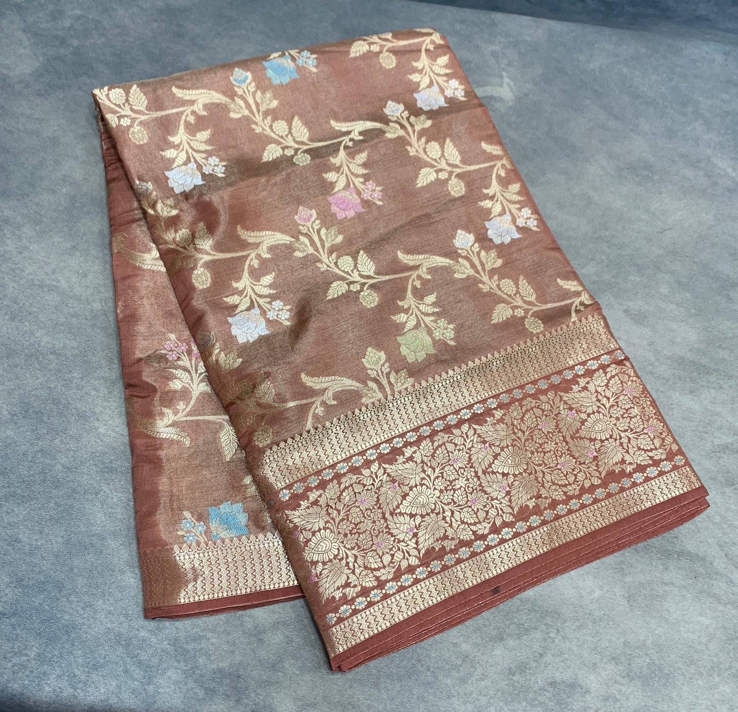 Meenakari Banaras Tissue Silk Saree Chocolate Brown Colour