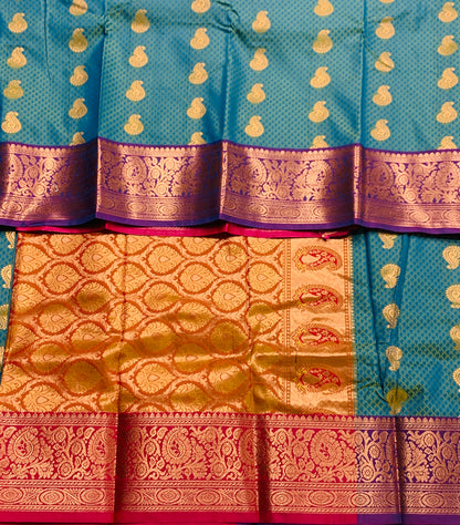 Vegan Silk Saree Patel Green shade with Purple Border and Mango Design