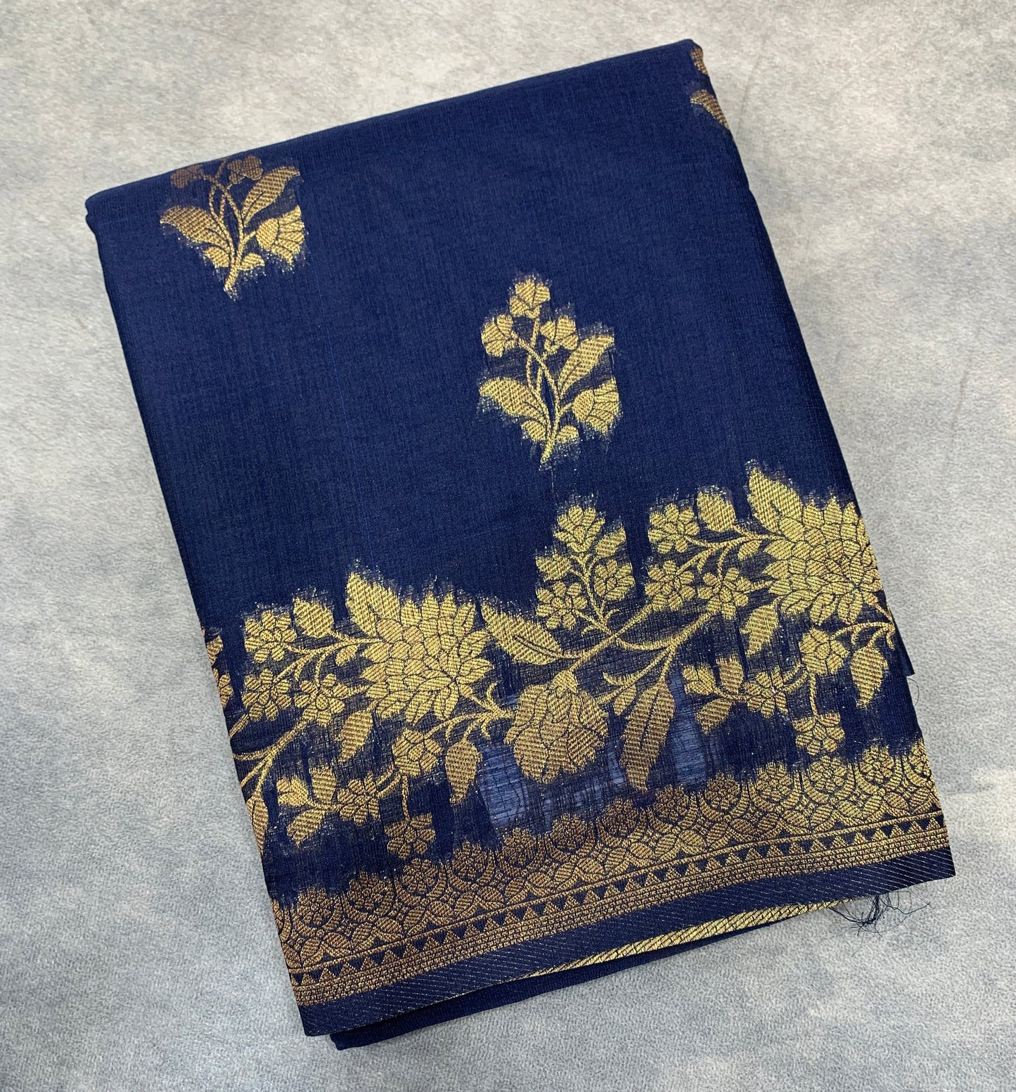 Kora Silk Saree Navy Blue Colour with Flower Design Border
