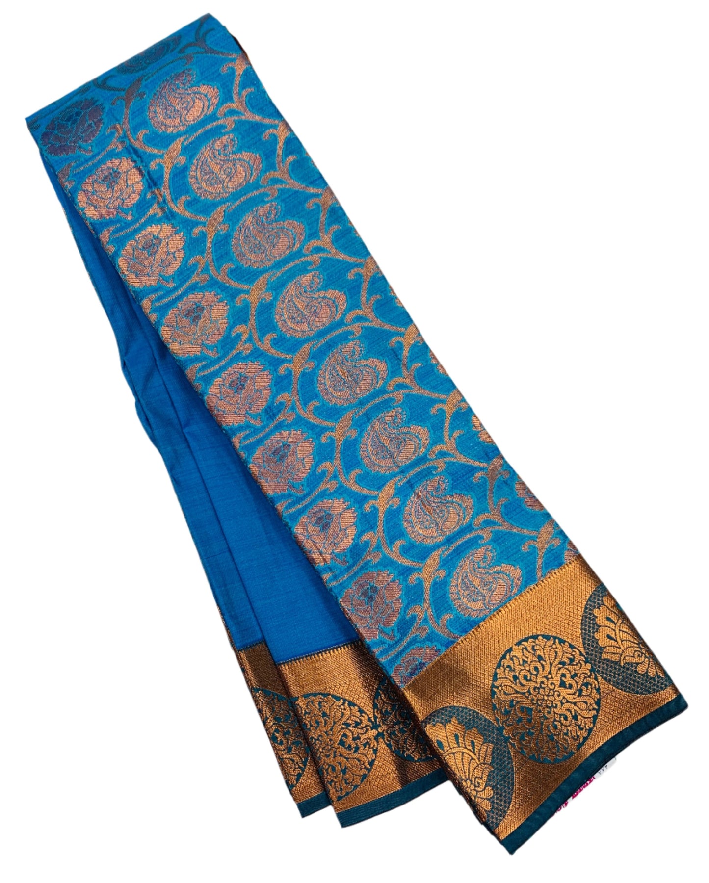 Vegan Silk Saree Sky Blue Colour with Copper Border