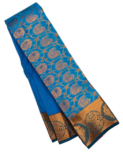 Vegan Silk Saree Sky Blue Colour with Copper Border