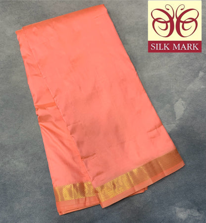 9X5 Pure Silk Peach Colour Dhoti with Golden Zari Border