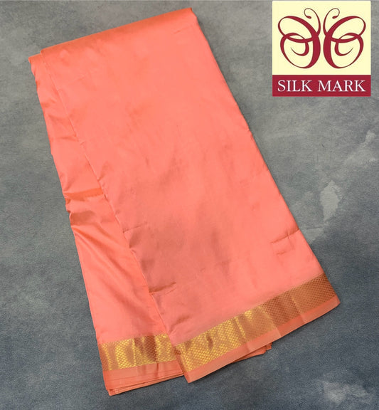 9X5 Pure Silk Peach Colour Dhoti with Golden Zari Border