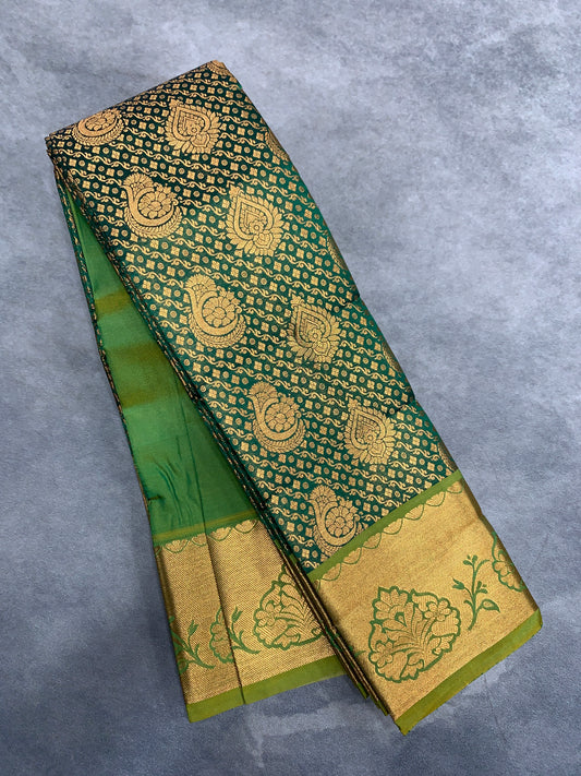 Vegan Silk Saree Light Green Colour with Copper Border