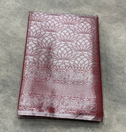 Fancy Tissue Saree Maroon Colour with Self Design Border