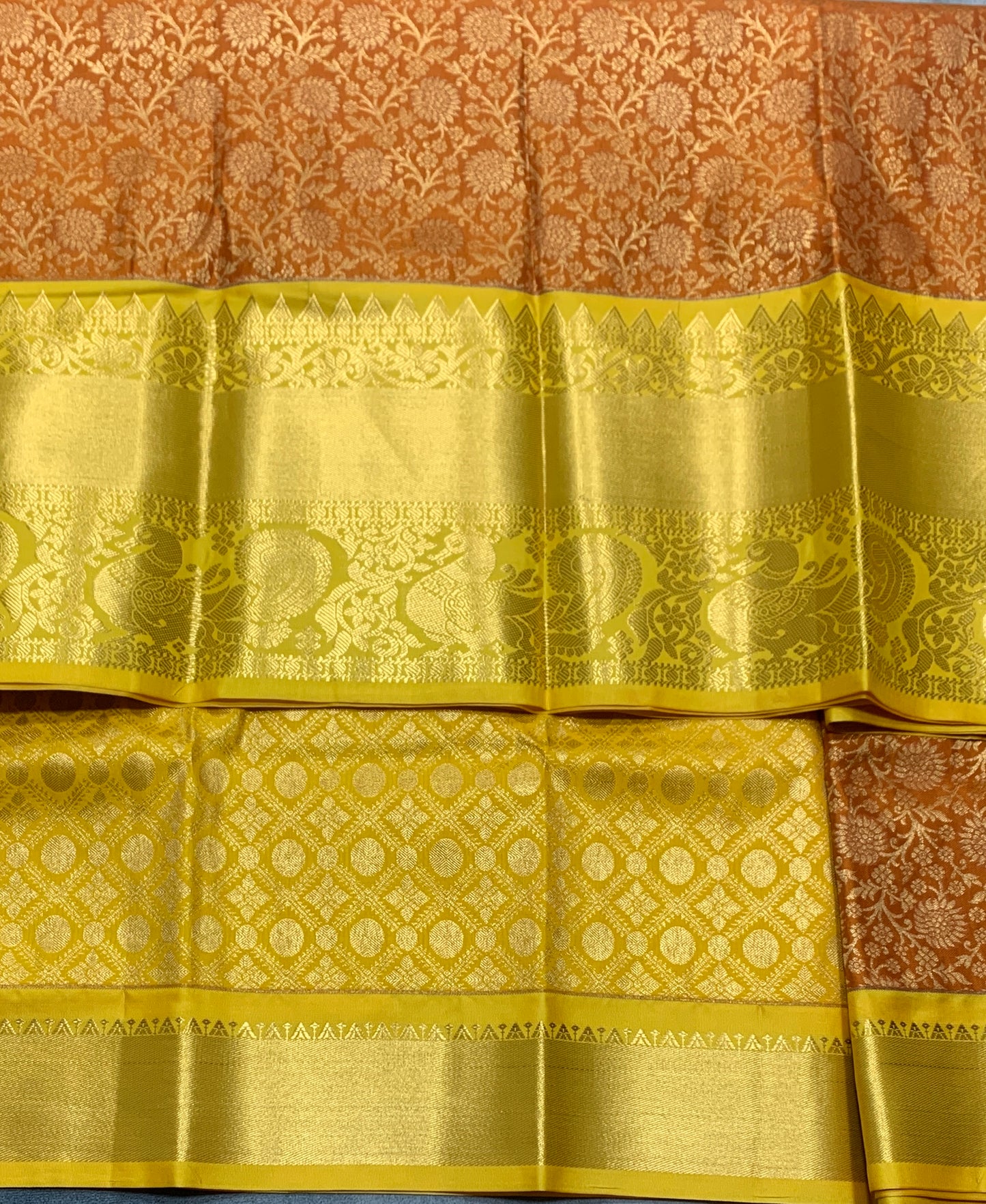 Russet Colour Semi Silk Saree with Big Yellow Border