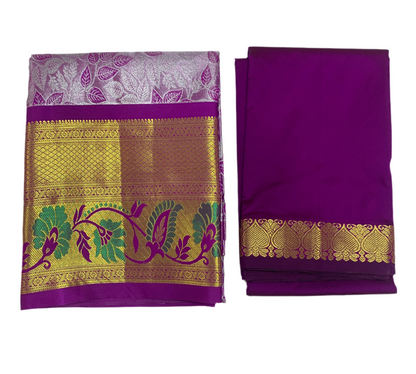 Lavender Shade Vegan Silk Half Saree Contrast Border for age above 10 years