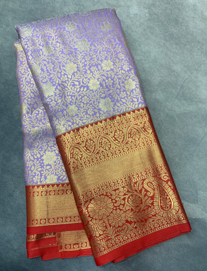 Lavender Colour Semi Silk Saree with Big Pink Border