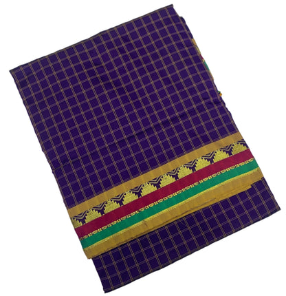 9 yards Vegan Silk Saree Violet Colour with Cheked Design