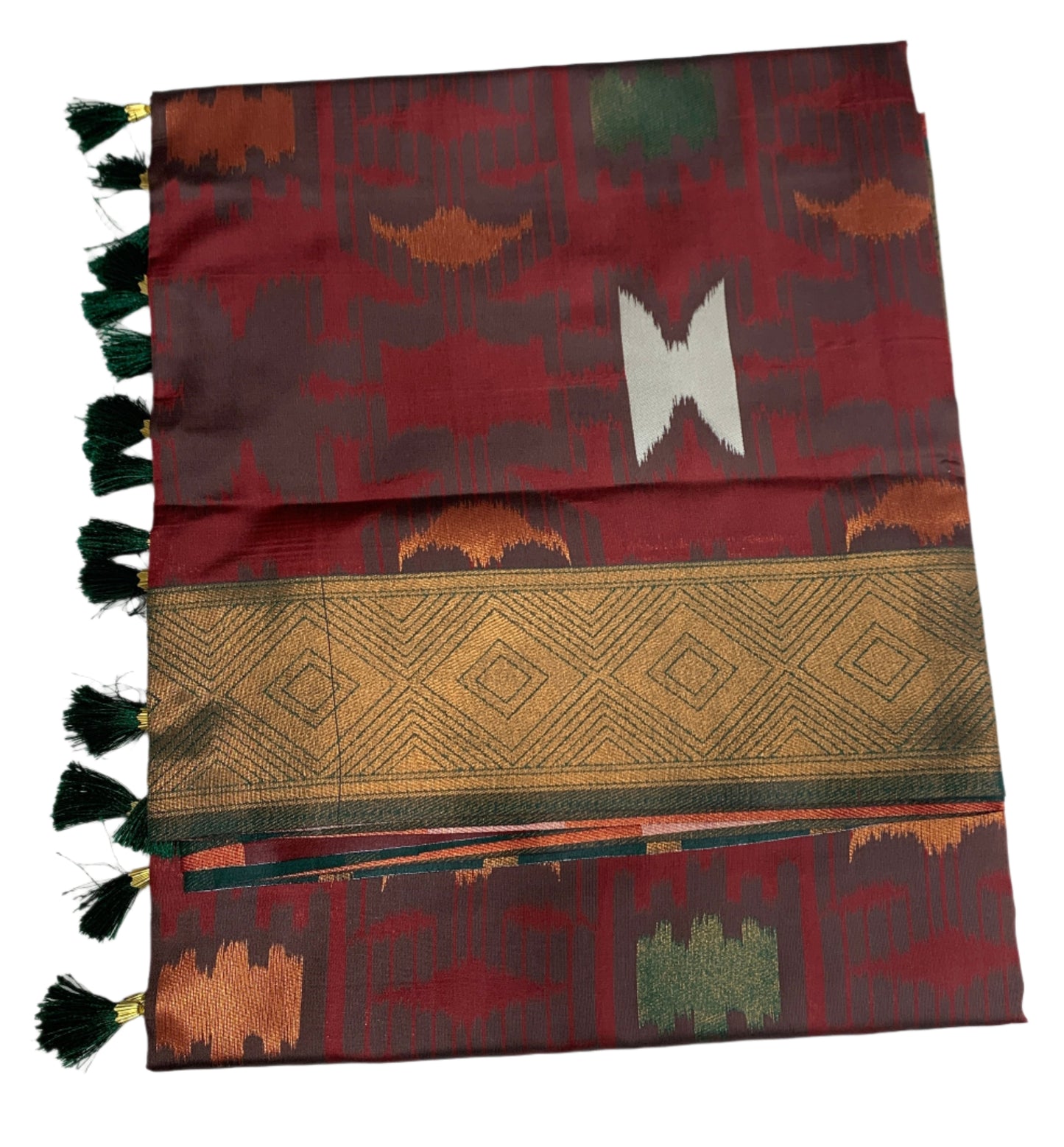 Pochampalli Semi Silk Saree Maroon Colour with Green Border