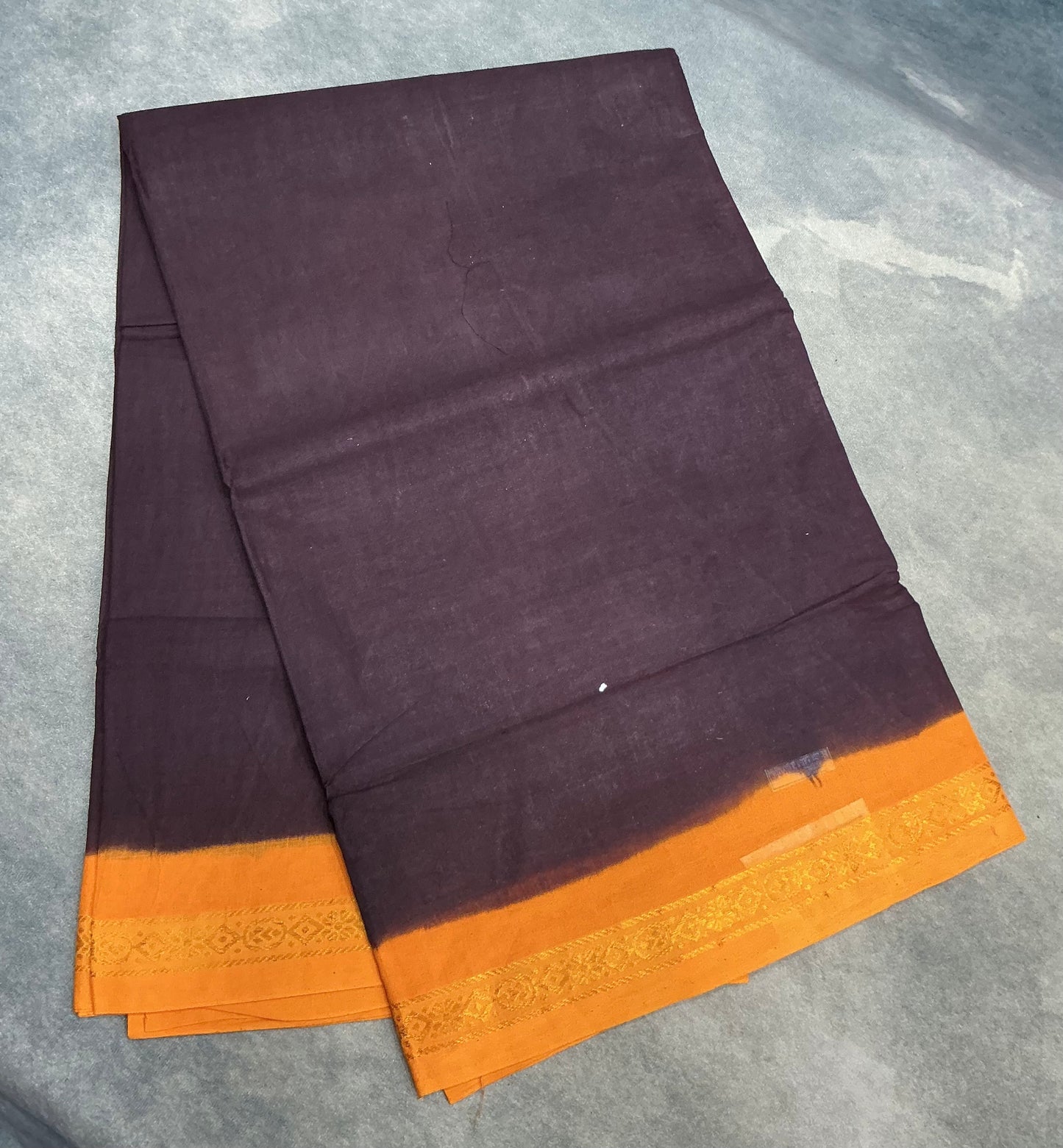 Chettinad Cotton Saree Brown Colour with Yellow Colour Border
