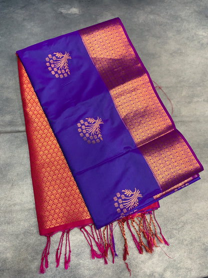 Soft Vegan Silk Saree Purple Colour with Pink and Copper Border