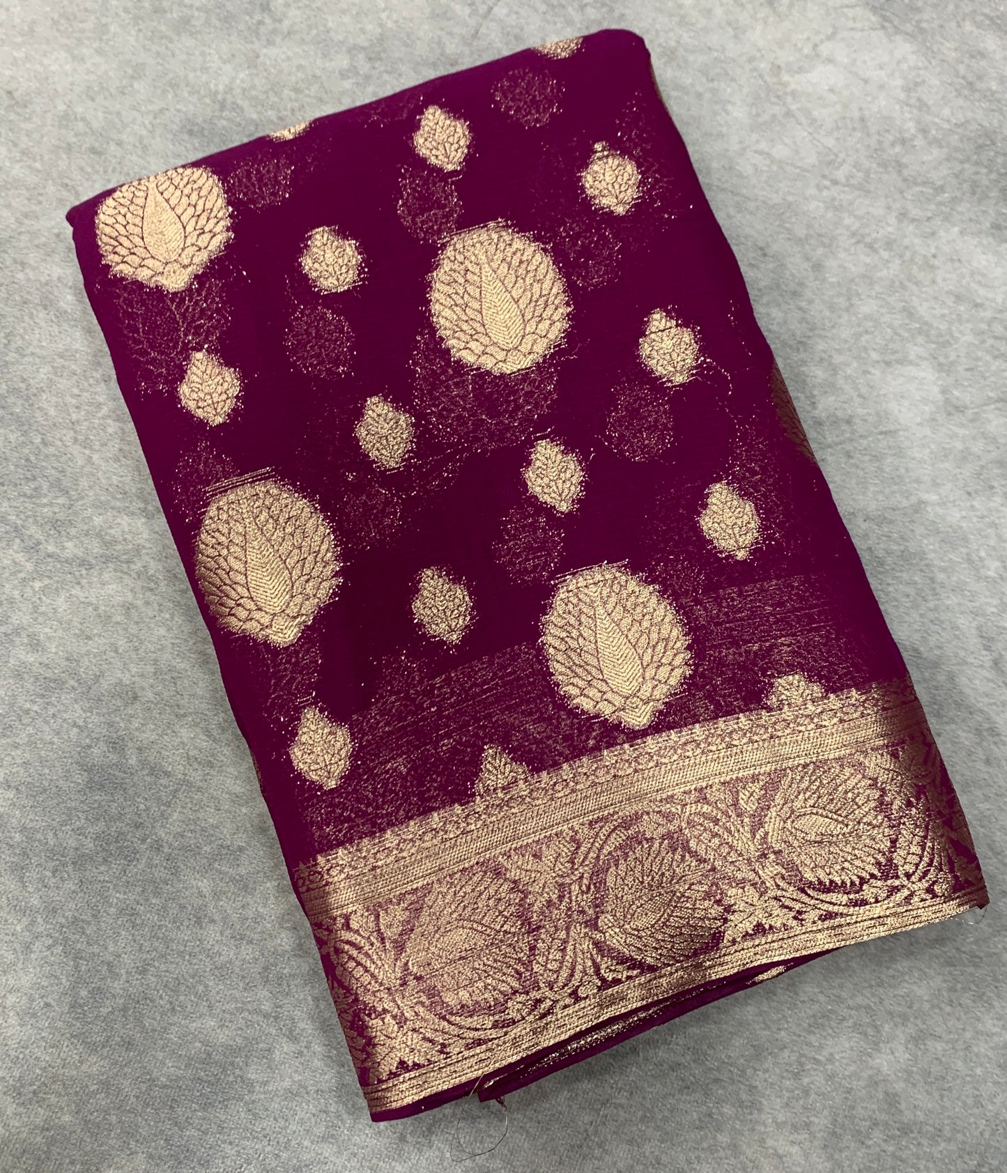 Georgette Saree Magenta Colour with Sliver Floral Design Border