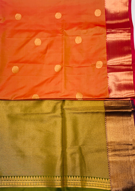 Soft Vegan Silk Saree Orange Colour with Copper Border