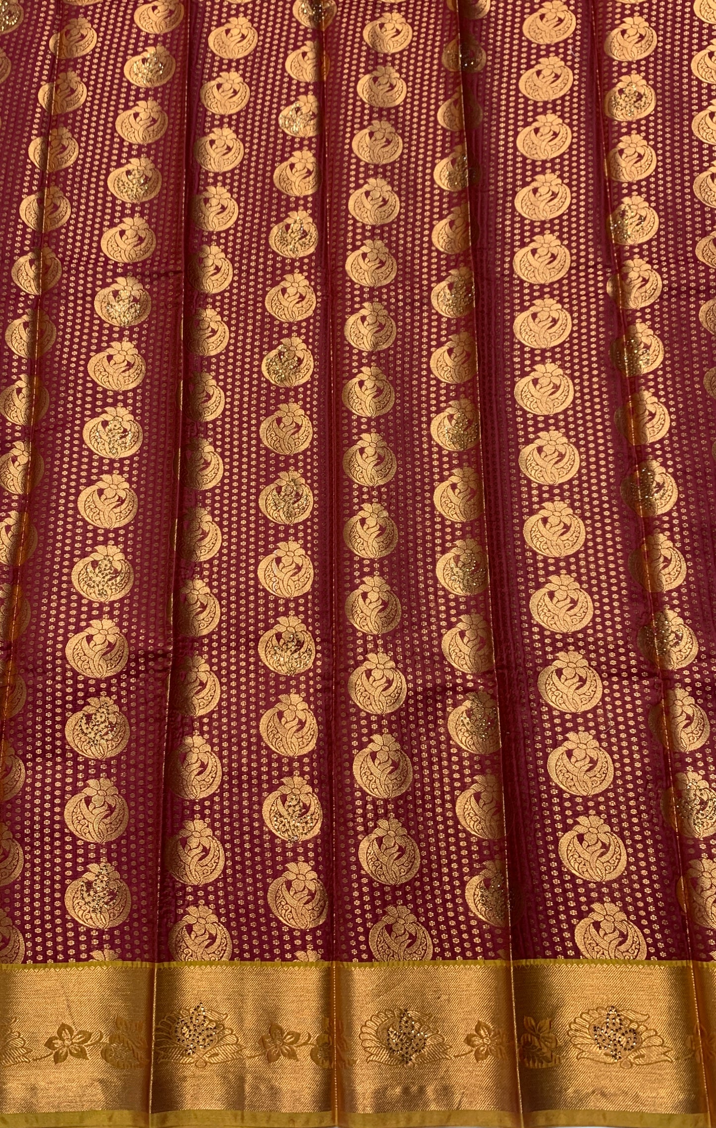 Vegan Silk Saree Maroon Colour with Golden and Golden Yellow Border