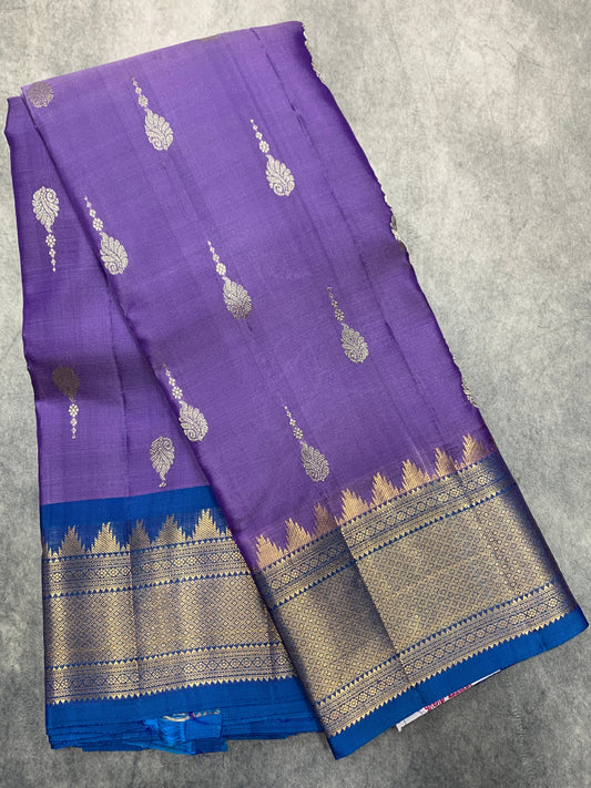 Pure Kanchipuram Silk Saree Lavender Colour with Sky Blue Border