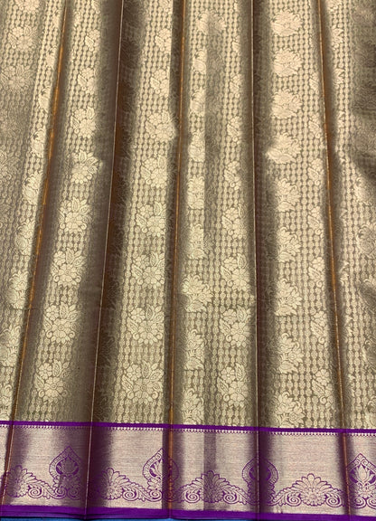 Vegan Silk Saree Mustard Colour with Pink and Copper Border