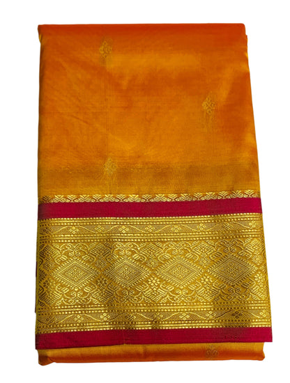 Mango Yellow Shade Saree with Golden and Red Border