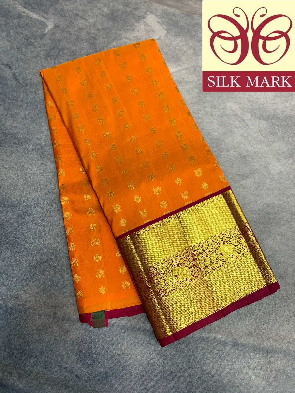 Rust Orange Shade Pure Kanchipuram Kids Pattu Pavadai with Contrast Border for age 5 to 10