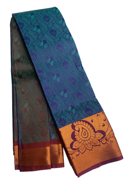 Synthetic Cotton Saree Blue Shade with Copper Zari Border