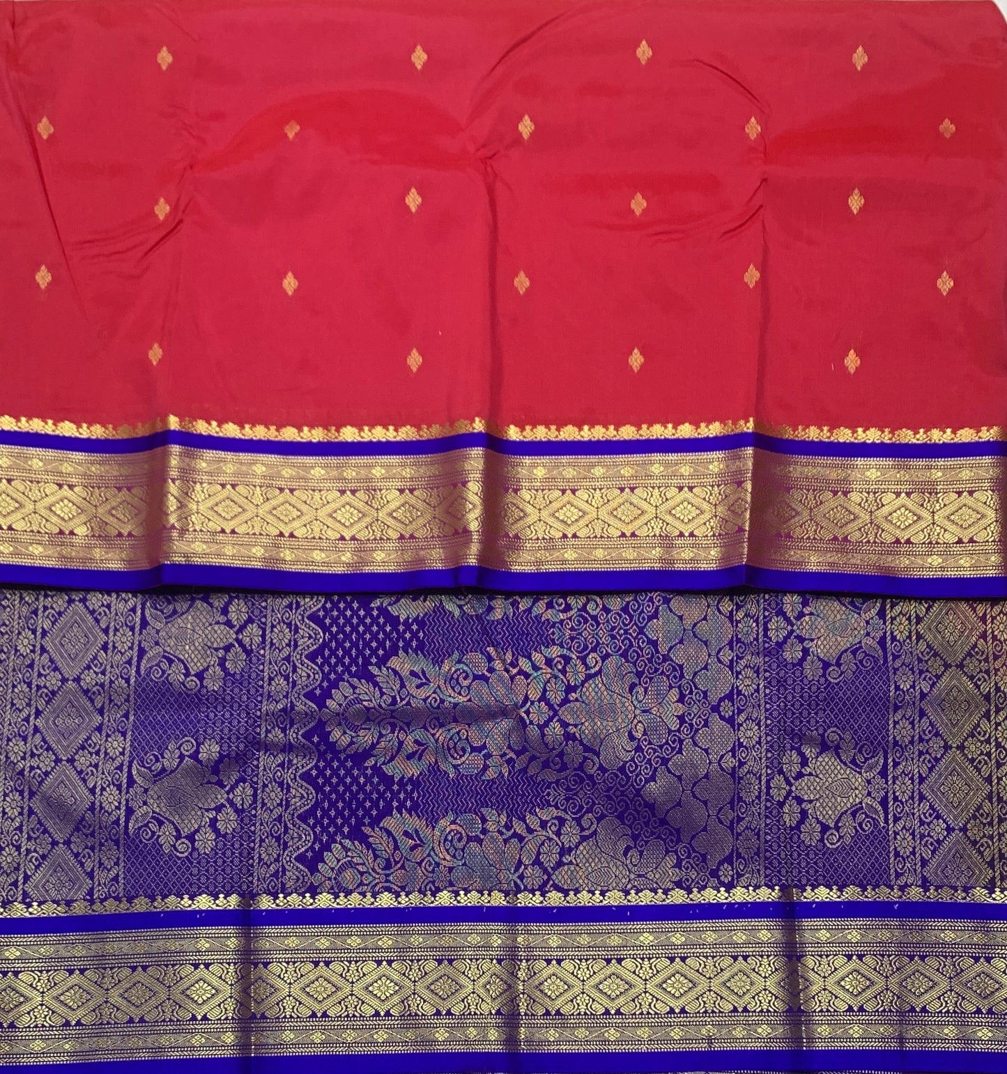 Reddish Pink Shade Saree with Golden and Blue Border